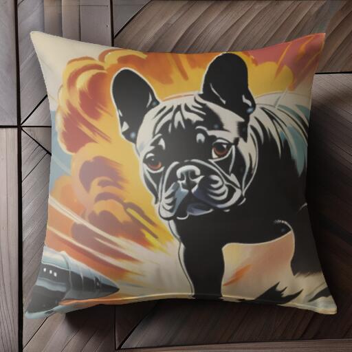 爆発 フレンチブルドッグ ロケット クッションカバー 45×45cm アニマル柄 おしゃれ 可愛い クッション本体付き 正方形 犬ファン
