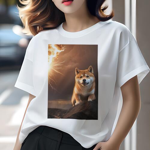 柴犬 Tシャツ レディース 犬ファン 半袖 春夏 犬柄 プリント カジュアル かわいい 人間用 個性派 ここだけのデザイン 面白 雷 柴犬 爆発 災害 荒廃