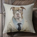 メガネ アメリカンピットブルテリア シャツ ネクタイ ジャケット クッションカバー 45×45cm アニマル柄 おしゃれ 可愛い クッション本体付き 正方形 犬ファン