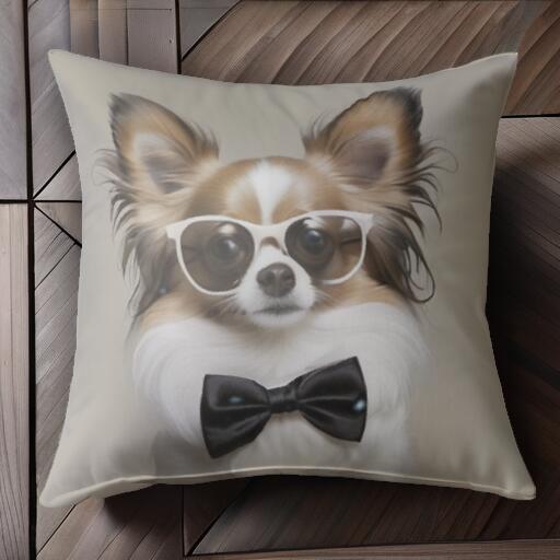 蝶ネクタイ チワワ 眼鏡 クッションカバー 45×45cm アニマル柄 おしゃれ 可愛い クッション本体付き 正..
