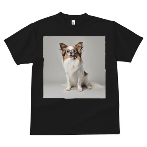 パピヨン Tシャツ レディース 犬ファン 半袖 春夏 犬柄 プリント カジュアル かわいい 人間用 個性派 ここだけのデザイン 面白 メガネ パピヨン