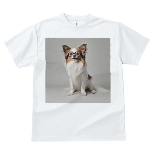 パピヨン Tシャツ レディース 犬ファン 半袖 春夏 犬柄 プリント カジュアル かわいい 人間用 個性派 ここだけのデザイン 面白 メガネ パピヨン