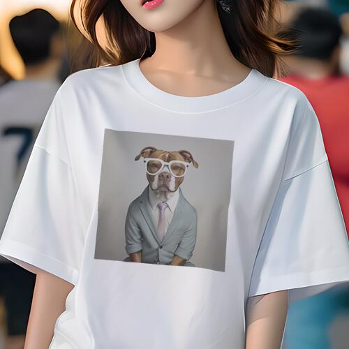 アメリカンピットブルテリア Tシャツ レディース 犬ファン 半袖 春夏 犬柄 プリント カジュアル かわいい 人間用 個性派 ここだけのデザイン 面白 スーツ アメリカンピットブルテリア ネクタイ 眼鏡