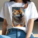柴犬 Tシャツ レディース 犬ファン 半袖 春夏 犬柄 プリント カジュアル かわいい 人間用 個性派 ここだけのデザイン 面白 炎 柴犬(4)
