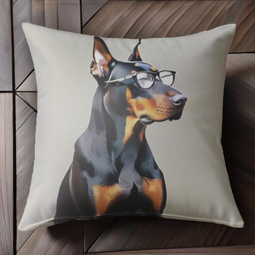 メガネ ドーベルマン クッションカバー 45×45cm アニマル柄 おしゃれ 可愛い クッション本体付き 正方形 犬ファン