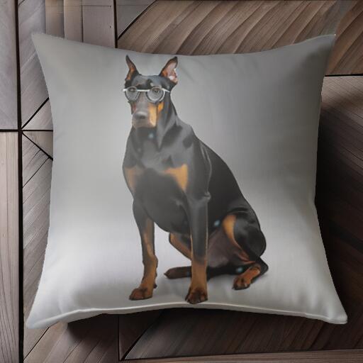 メガネ ドーベルマン クッションカバー 45×45cm アニマル柄 おしゃれ 可愛い クッション本体付き 正方..