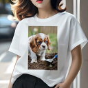 キャバリア Tシャツ レディース 犬ファン 半袖 春夏 犬柄 プリント カジュアル かわいい 人間用 個性派 ここだけのデザイン 面白 庭 キャバリア 土 シャベル 苗(4)