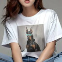 ドーベルマン Tシャツ レディース 犬ファン 半袖 春夏 犬柄 プリント カジュアル かわいい 人間用 個性派 ここだけのデザイン 面白 サングラス ドーベルマン(4)