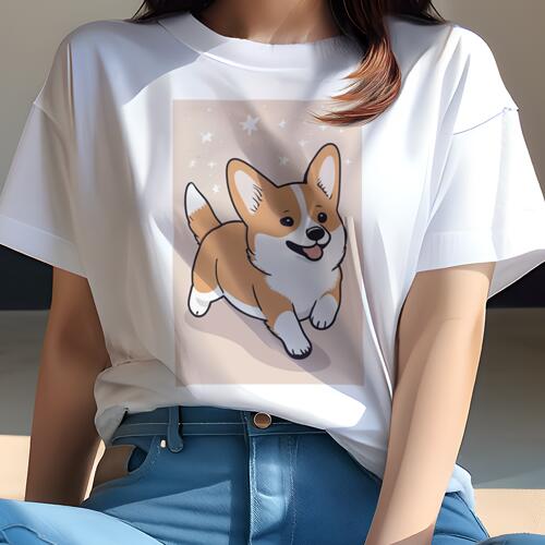 コーギー Tシャツ レディース 犬ファン 半袖 春夏 犬柄 プリント カジュアル かわいい 人間用 個性派 ここだけのデザイン 面白 星 コーギー