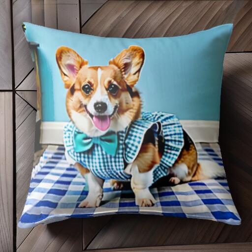 チェック柄 コーギー 蝶ネクタイ クッションカバー 45×45cm アニマル柄 おしゃれ 可愛い クッション本体付き 正方形 犬ファン