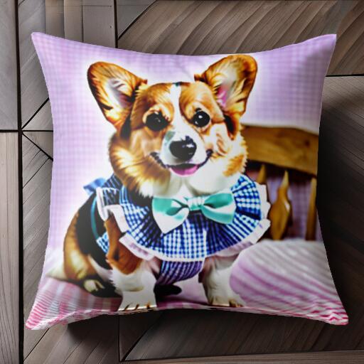 テーブル コーギー 椅子 ギンガムチェック 蝶ネクタイ クッションカバー 45×45cm アニマル柄 おしゃれ 可愛い クッション本体付き 正方形 犬ファン