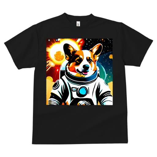 コーギー Tシャツ レディース 犬ファン 半袖 春夏 犬柄 プリント カジュアル かわいい 人間用 個性派 ここだけのデザイン 面白 宇宙 コーギー 宇宙飛行士 星 惑星