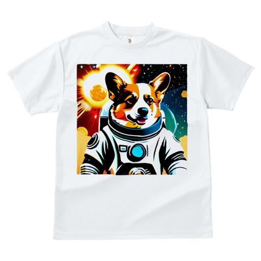 コーギー Tシャツ レディース 犬ファン 半袖 春夏 犬柄 プリント カジュアル かわいい 人間用 個性派 ここだけのデザイン 面白 宇宙 コーギー 宇宙飛行士 星 惑星