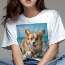 コーギー Tシャツ レディース 犬ファン 半袖 春夏 犬柄 プリント カジュアル かわいい 人間用 個性派 ここだけのデザイン 面白 海 コーギー ビーチ 夏 休暇