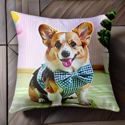 蝶ネクタイ コーギー バルーン 観葉植物 クッションカバー 45×45cm アニマル柄 おしゃれ 可愛い クッシ..
