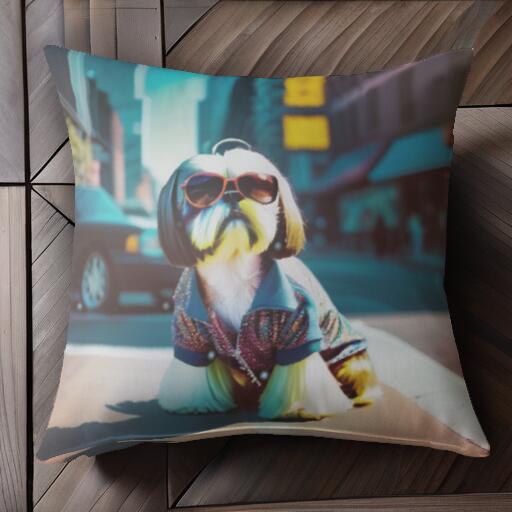 サングラス シーズー ジャケット シティ クッションカバー 45×45cm アニマル柄 おしゃれ 可愛い クッション本体付き 正方形 犬ファン
