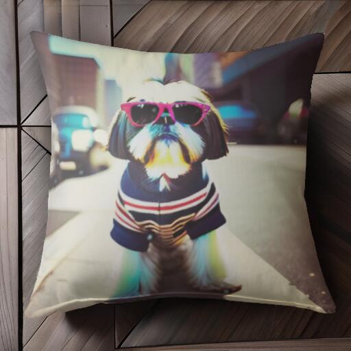 サングラス シーズー ストライプ シティ クッションカバー 45×45cm アニマル柄 おしゃれ 可愛い クッシ..