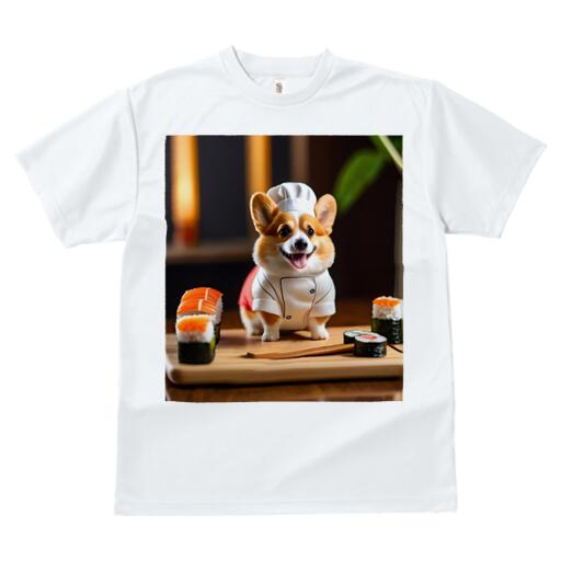 コーギー Tシャツ レディース 犬ファン 半袖 春夏 犬柄 プリント カジュアル かわいい 人間用 個性派 ここだけのデザイン 面白 寿司 コーギー シェフの帽子 コックコート