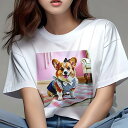 コーギー Tシャツ レディース 犬ファン 半袖 春夏 犬柄 プリント カジュアル かわいい 人間用 個性派 ここだけのデザイン 面白 リボン コーギー ギンガムチェック 敷物 椅子(4)