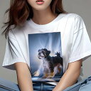 シーズー Tシャツ レディース 犬ファン 半袖 春夏 犬柄 プリント カジュアル かわいい 人間用 個性派 ここだけのデザイン 面白 光 シーズー 照明(4)