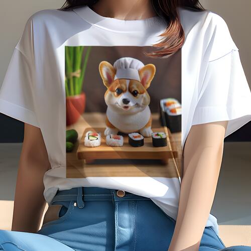 コーギー Tシャツ レディース 犬ファン 半袖 春夏 犬柄 プリント カジュアル かわいい 人間用 個性派 ここだけのデザイン 面白 寿司 コーギー シェフの帽子 料理 板 コーギー Tシャツ レディース 犬ファン 半袖 春夏 犬柄 プリント カジュアル かわいい 人間用 個性派 ここだけのデザイン 面白 寿司 コーギー シェフの帽子 料理 板