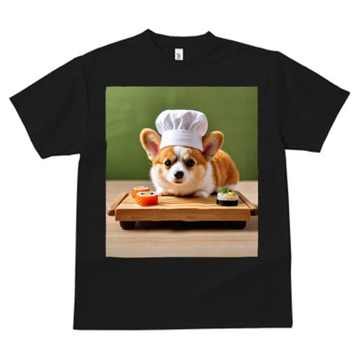 コーギー Tシャツ メンズ キッズ 犬ファン 半袖 春夏 犬柄 プリント カジュアル かわいい 人間用 個性派 ここだけのデザイン 面白 寿司 コーギー シェフの帽子 料理