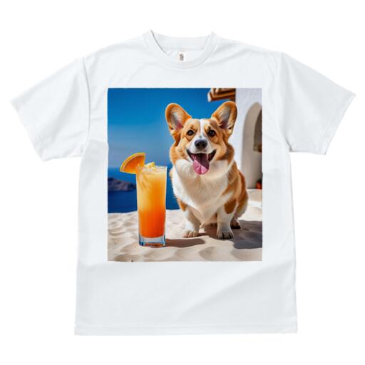 コーギー Tシャツ レディース 犬ファン 半袖 春夏 犬柄 プリント カジュアル かわいい 人間用 個性派 ここだけのデザイン 面白 カクテル コーギー ビーチ 海