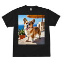 ウェルシュコーギー Tシャツ メンズ キッズ 犬ファン 半袖 春夏 犬柄 プリント カジュアル かわいい 人間用 個性派 ここだけのデザイン 面白 海 ウェルシュコーギー ビーチパラソル 観葉植物