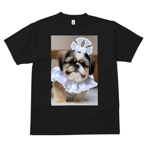 シーズー Tシャツ メンズ キッズ 犬ファン 半袖 春夏 犬柄 プリント カジュアル かわいい 人間用 個性派 ここだけのデザイン 面白 ドレス シーズー リボン