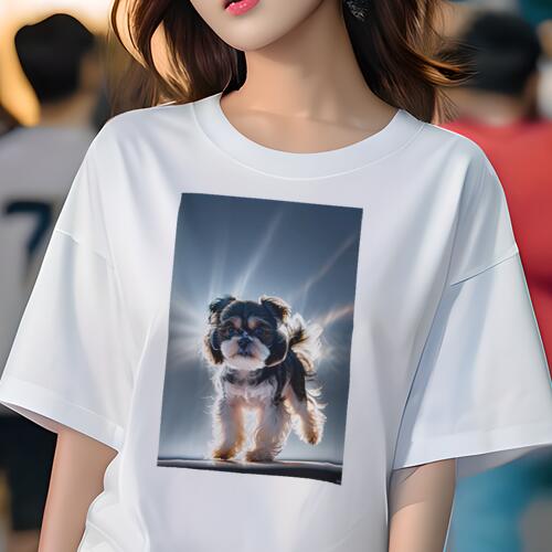 シーズー Tシャツ レディース 犬ファン 半袖 春夏 犬柄 プリント カジュアル かわいい 人間用 個性派 ここだけのデザイン 面白 光 シーズー 輝き