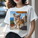 ウェルシュコーギー Tシャツ レディース 犬ファン 半袖 春夏 犬柄 プリント カジュアル かわいい 人間用 個性派 ここだけのデザイン 面白 海 ウェルシュコーギー ビーチパラソル 観葉植物