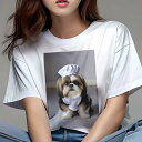 シーズー Tシャツ レディース 犬ファン 半袖 春夏 犬柄 プリント カジュアル かわいい 人間用 個性派 ここだけのデザイン 面白 コック帽 シーズー コック...