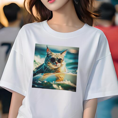 Tシャツ レディース 犬ファン 半袖 春夏 犬柄 プリント カジュアル かわいい 人間用 個性派 ここだけのデザイン 面白 サングラス 海 サーフィン