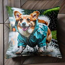 雨 コーギー レインコート 水たまり クッションカバー 45×45cm アニマル柄 おしゃれ 可愛い クッション本体付き 正方形 犬ファン
