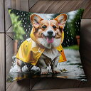 雨 コーギー レインコート クッションカバー 45×45cm アニマル柄 おしゃれ 可愛い クッション本体付き 正方形 犬ファン