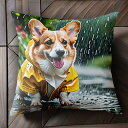 雨 コーギー レインコート クッションカバー 45×45cm アニマル柄 おしゃれ 可愛い クッション本体付き 正方形 犬ファン