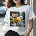 コーギー Tシャツ レディース 犬ファン 半袖 春夏 犬柄 プリント カジュアル かわいい 人間用 個性派 ここだけのデザイン 面白 雨 コーギー レインコート...