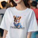 コーギー Tシャツ レディース 犬ファン 半袖 春夏 犬柄 プリント カジュアル かわいい 人間用 個性派 ここだけのデザイン 面白 ワンピース コーギー リボン