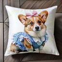 リボン コーギー ワンピース クッションカバー 45×45cm アニマル柄 おしゃれ 可愛い クッション本体付き 正方形 犬ファン
