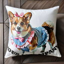 リボン コーギー ワンピース クッションカバー 45×45cm アニマル柄 おしゃれ 可愛い クッション本体付き 正方形 犬ファン