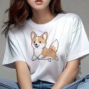 コーギー Tシャツ レディース 犬ファン 半袖 春夏 犬柄 プリント カジュアル かわいい 人間用 個性派 ここだけのデザイン 面白 かわいい コーギー イラスト(4)