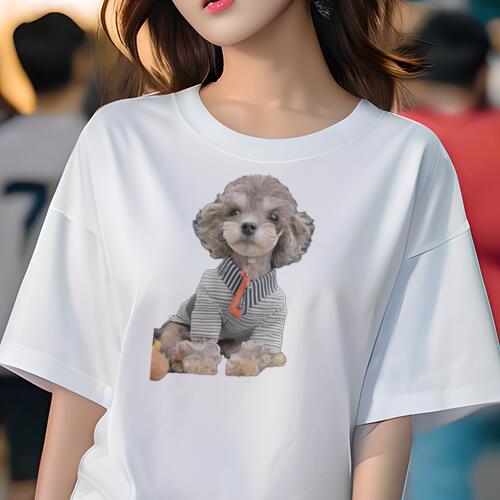 トイプードル Tシャツ レディース 犬ファン 半袖 春夏 犬柄 プリント カジュアル かわいい 人間用 個性派 ここだけのデザイン 面白 Tシャツ トイプードル 服 ストライプ