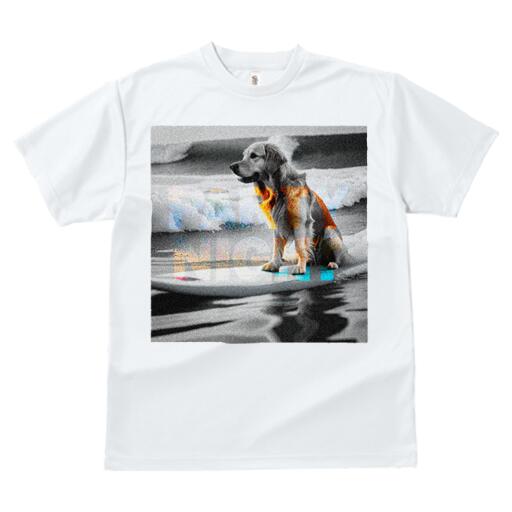 ゴールデンレトリバー Tシャツ レディース 犬ファン 半袖 春夏 犬柄 プリント カジュアル かわいい 人間用 個性派 ここだけのデザイン 面白 波 ゴールデンレトリバー 海