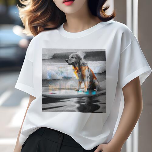 ゴールデンレトリバー Tシャツ レディース 犬ファン 半袖 春夏 犬柄 プリント カジュアル かわいい 人間用 個性派 ここだけのデザイン 面白 波 ゴールデンレトリバー 海