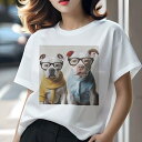 アメリカンブルドッグ Tシャツ レディース 犬ファン 半袖 春夏 犬柄 プリント カジュアル かわいい 人間用 個性派 ここだけのデザイン 面白 メガネ アメリカンブルドッグ 服