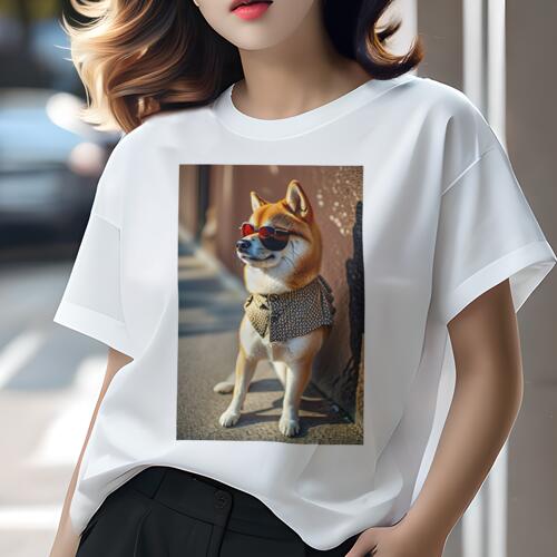 柴犬 Tシャツ レディース 犬ファン 半袖 春夏 犬柄 プリント カジュアル かわいい 人間用 個性派 ここだけのデザイン 面白 サングラス 柴犬 ベスト(4)