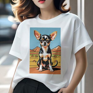 チワワ Tシャツ レディース 犬ファン 半袖 春夏 犬柄 プリント カジュアル かわいい 人間用 個性派 ここだけのデザイン 面白 山 チワワ 砂漠 風景