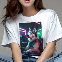 シベリアンハスキー Tシャツ レディース 犬ファン 半袖 春夏 犬柄 プリント カジュアル かわいい 人間用 個性派 ここだけのデザイン 面白 ヘッドホン シベリアンハスキー DJ ネオン