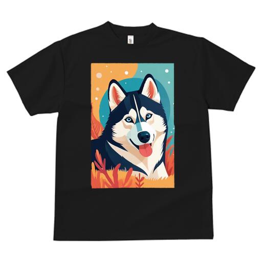 シベリアンハスキー Tシャツ レディース 犬ファン 半袖 春夏 犬柄 プリント カジュアル かわいい 人間用 個性派 ここだけのデザイン 面白 背景 シベリアンハスキー ポップ