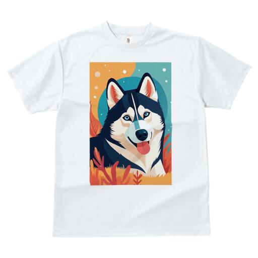 シベリアンハスキー Tシャツ レディース 犬ファン 半袖 春夏 犬柄 プリント カジュアル かわいい 人間用 個性派 ここだけのデザイン 面白 背景 シベリアンハスキー ポップ